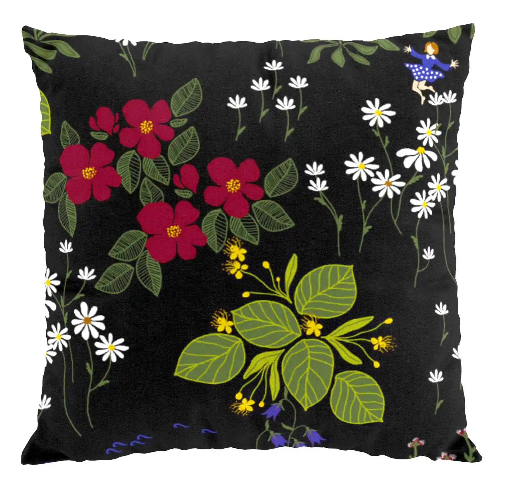 Himlajorden kuddfodral 43x43 i bomull med blommönster, perfekt för soffor och bänkar. Designat av Louise Videlyck.