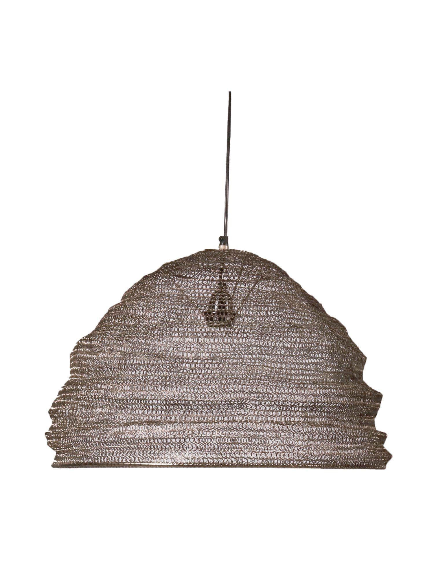 Industriell taklampa i silver från PR Home med handgjort metallnät och minimalistisk design, hängande sladd 1,2 m.