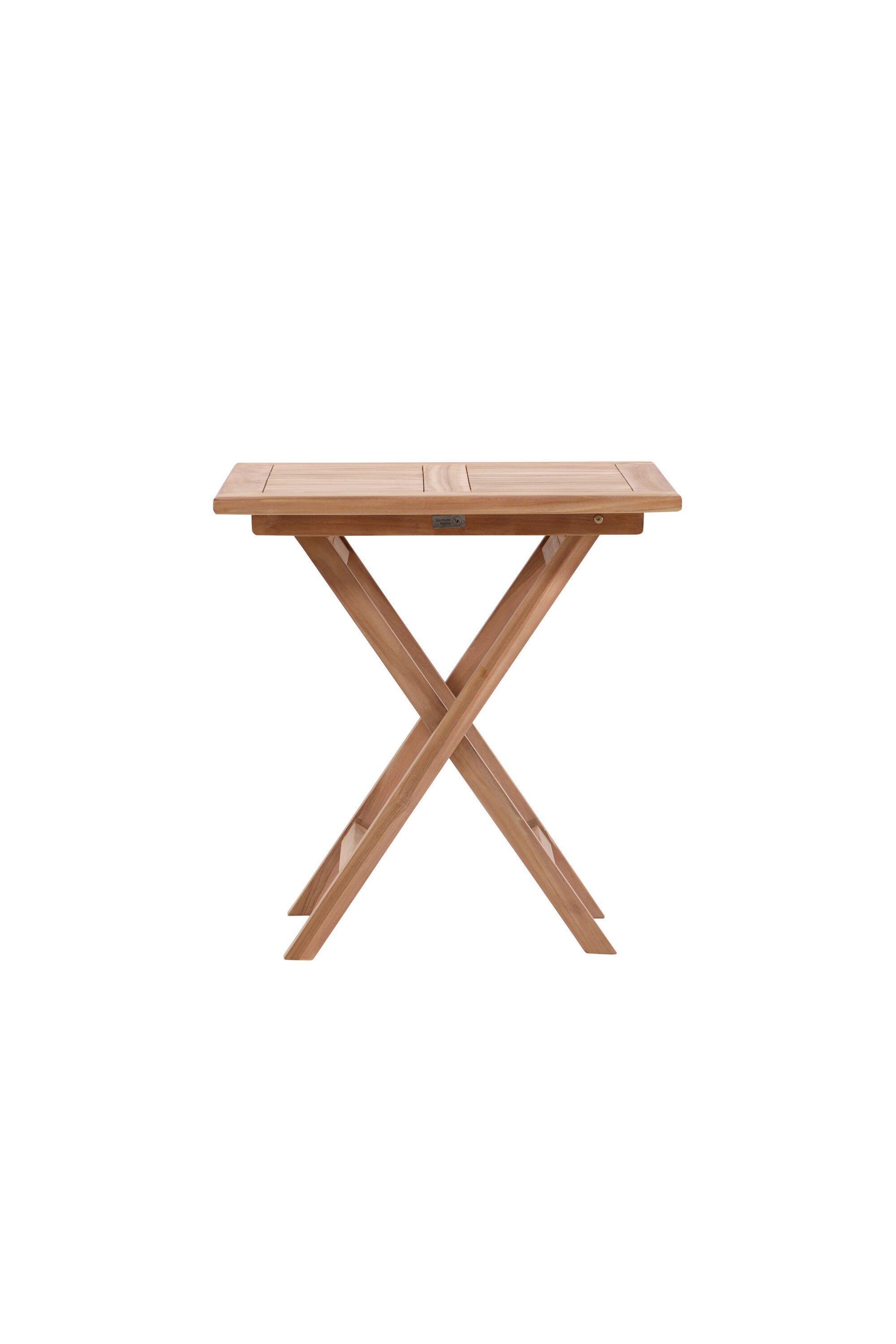 Charmigt kvadratiskt cafébord i teak, hopfällbart för enkelt bruk på uteplatsen. Perfekt för soliga fikastunder!
