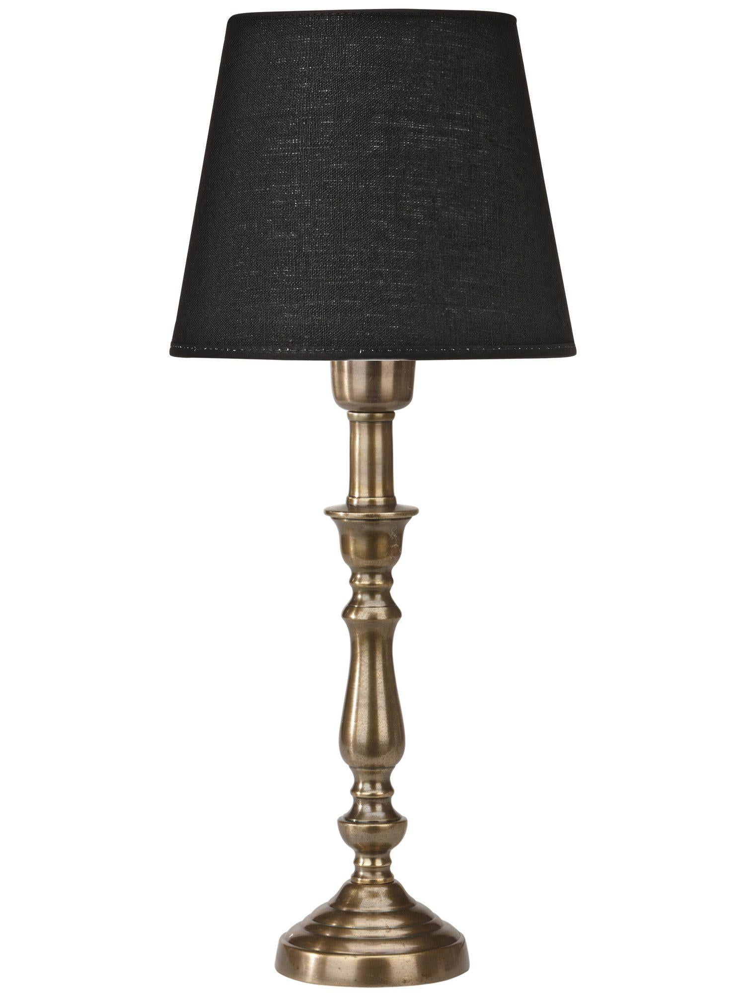 Therese lampfot i antikmässing från PR Home, 34 cm hög med tidlös design och svart linneskärm för mjukt ljus.
