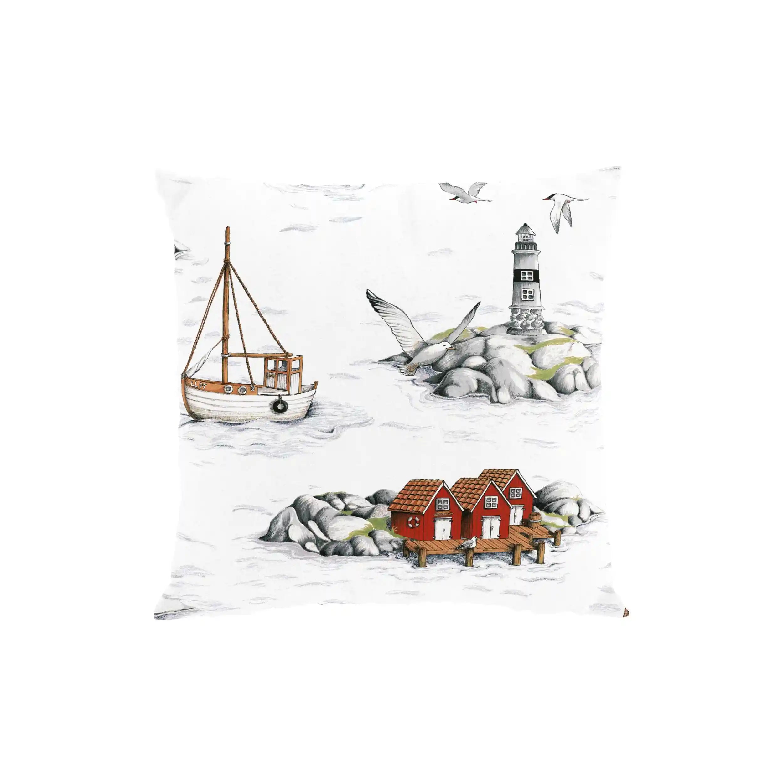 Fiskeskär kuddfodral 47x47 cm i 100% bomull, designat av Carola Bengtsson Malmström för en stilren hemkänsla.