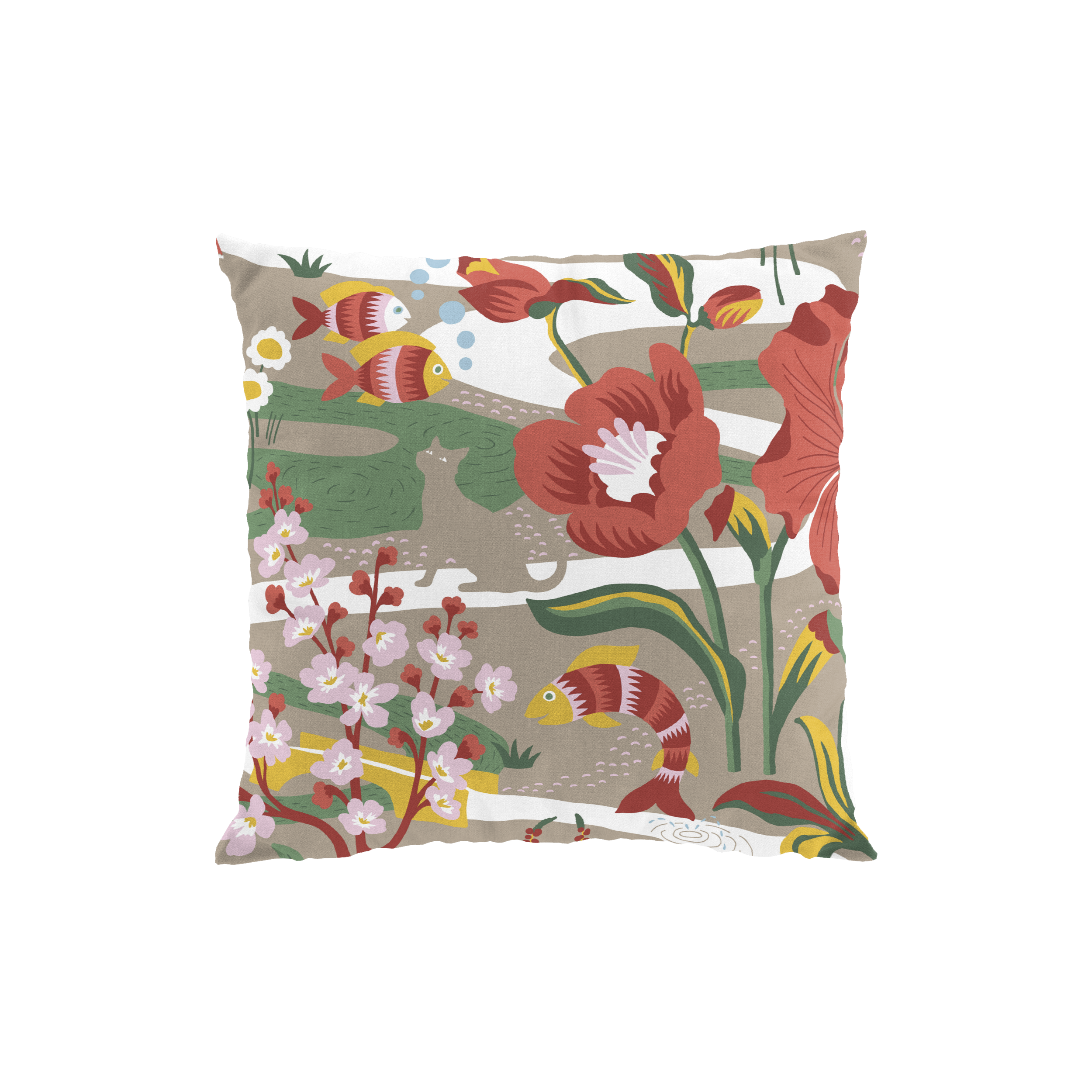 Röd-orange kuddfodral 47x47 cm i bomull med subtilt mönster, perfekt för att liva upp vardagsrum eller sovrum.