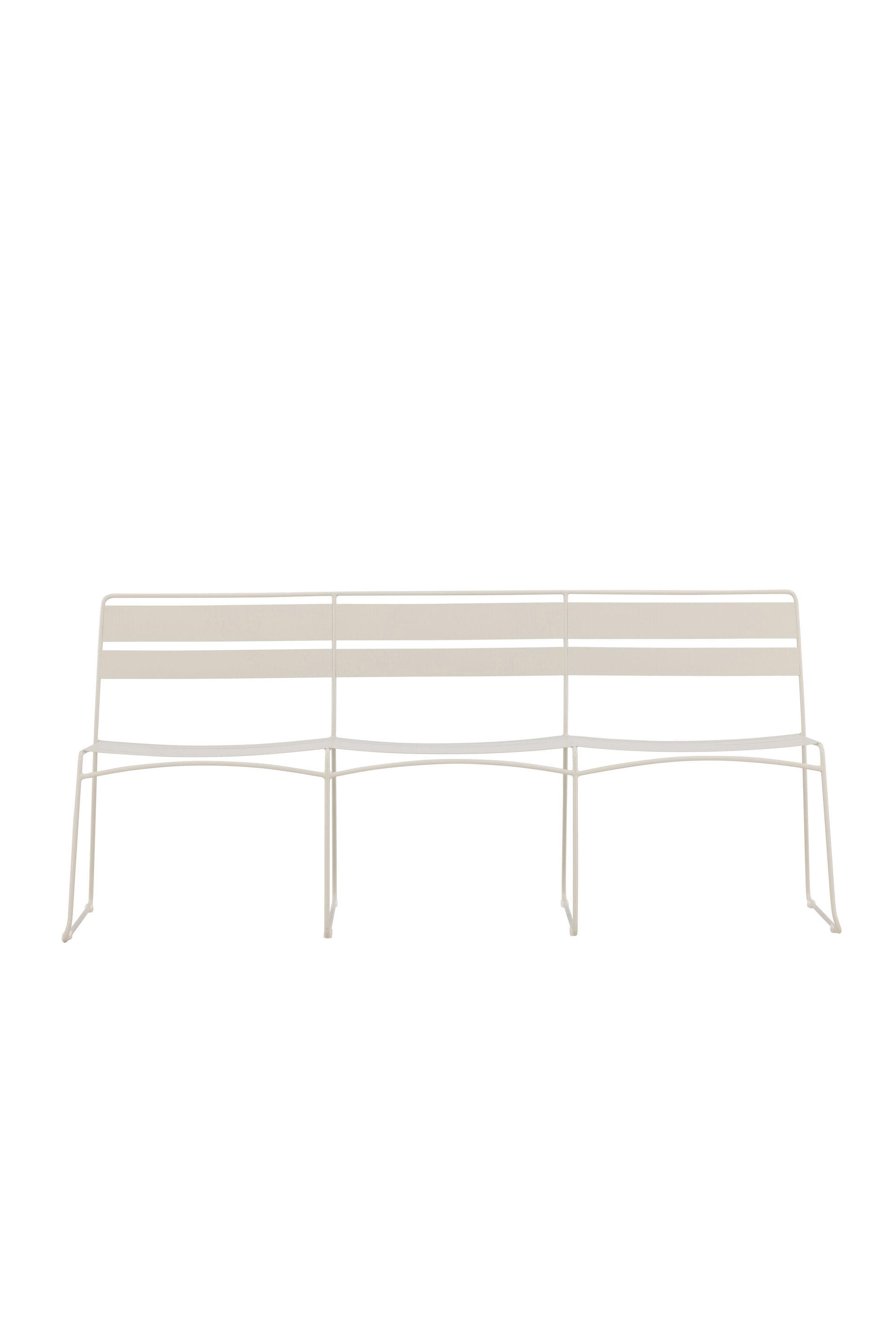 Lina-seriens 3-sitssoffa i beige, stilren design för utomhusbruk med stabil stålram och inbjudande atmosfär.