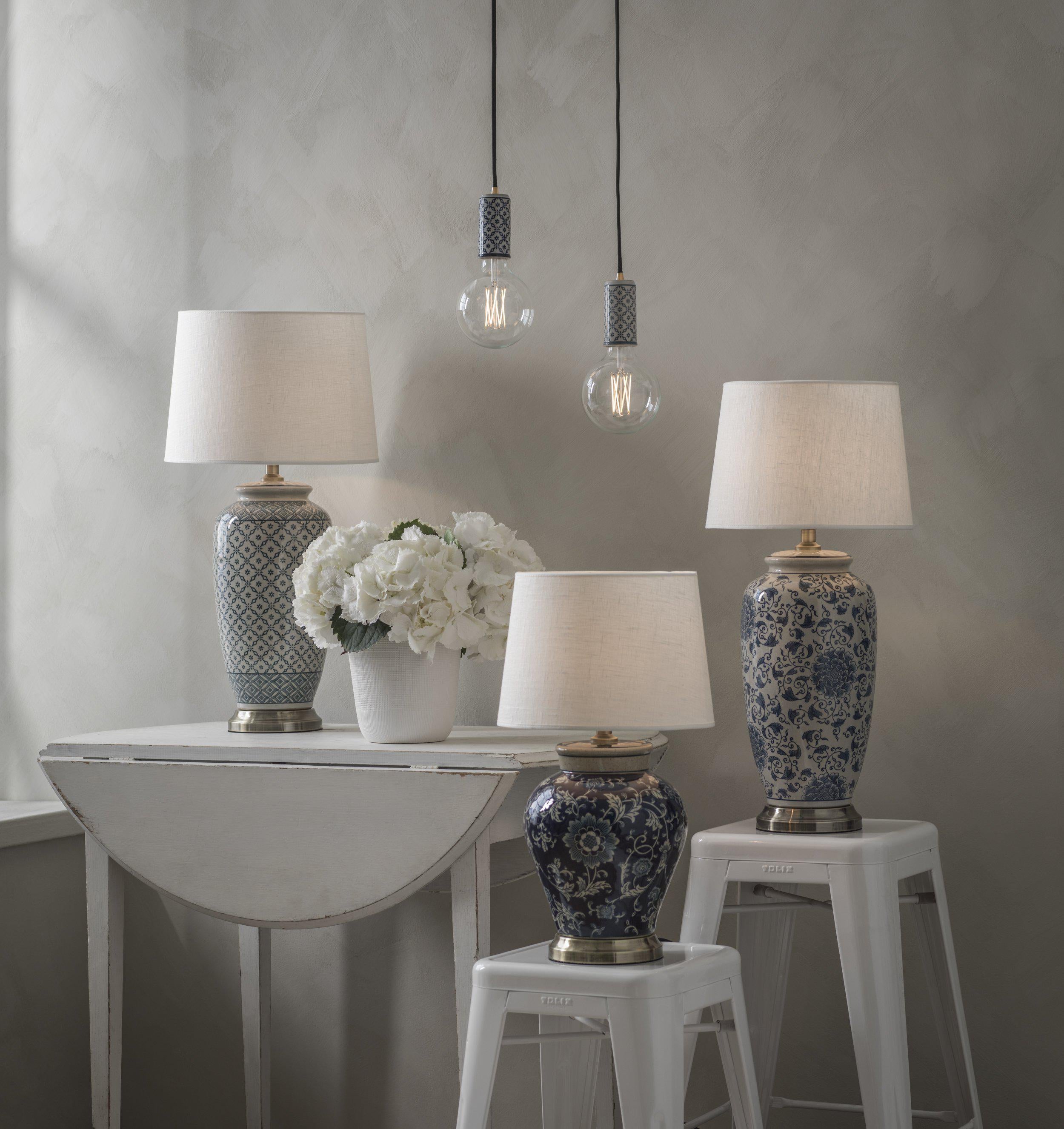 Pr Home Li Jing Lampfot/Blå 49 cm, Vit