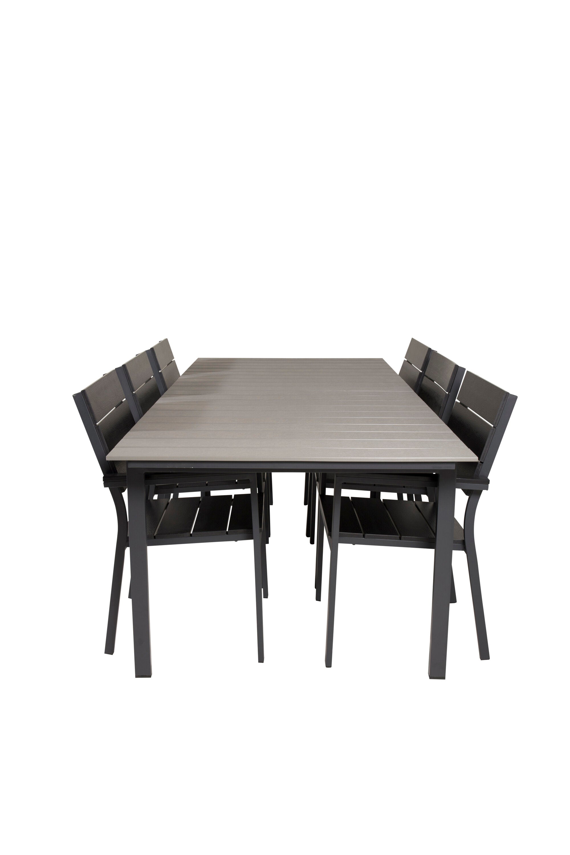 Modern matgrupp med stilrent bord och stolar i design som passar perfekt för trädgårdens hjärta.