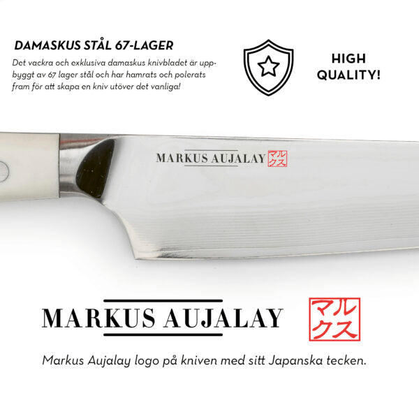 Markus Aujalay Kockkniv Damaskus 32cm, Silver