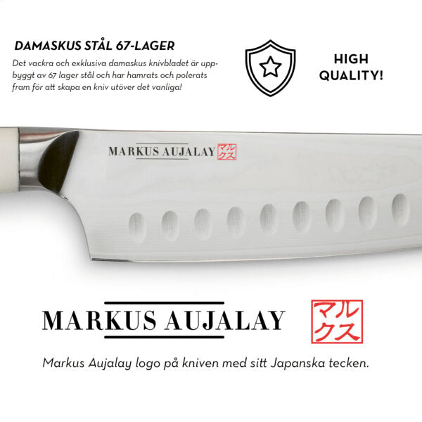 Markus Aujalay Kockkniv Japansk Damaskus 30cm, Silver