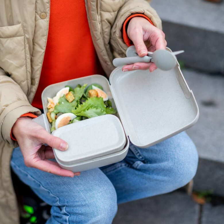 Koziol Candy Ready Set med 3x lunchbox och bestick Beige