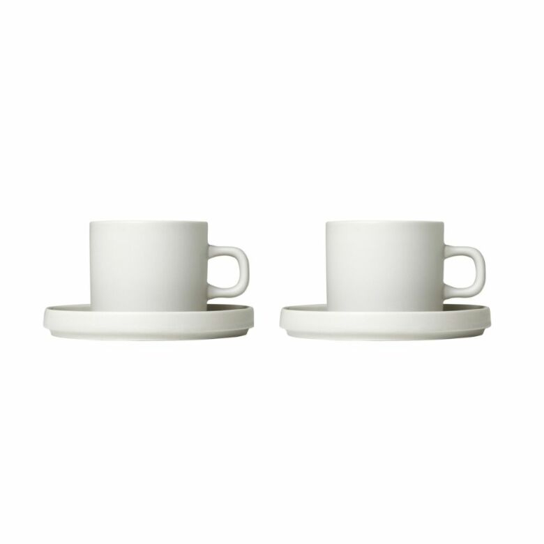 Blomus Pilar Kaffekoppar med fat 200ml Moonbeam 2-pack