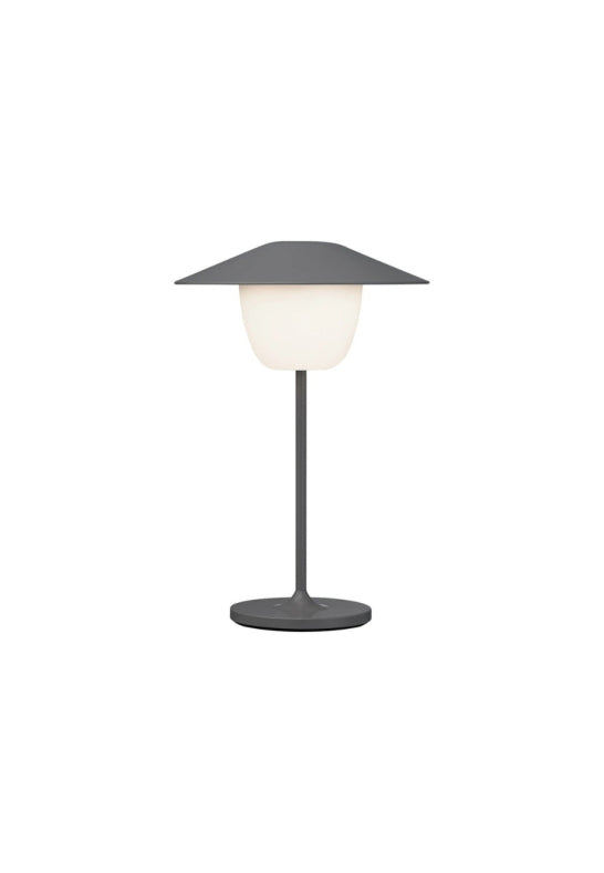 Stilren Blomus Ani Mini LED-lampa i Warm Gray, 21,5 cm med justerbart ljus och stänksäker design för inomhus- och utomhusanvändning.