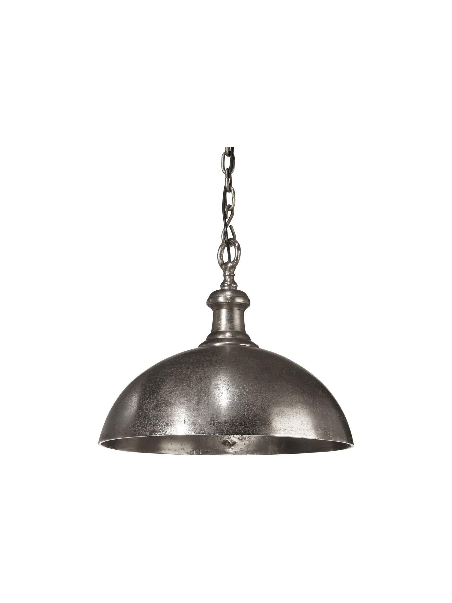 Taklampa Liverpool i råsilver från PR Home, industriell design med 50 cm diameter och kedja för stilren belysning.