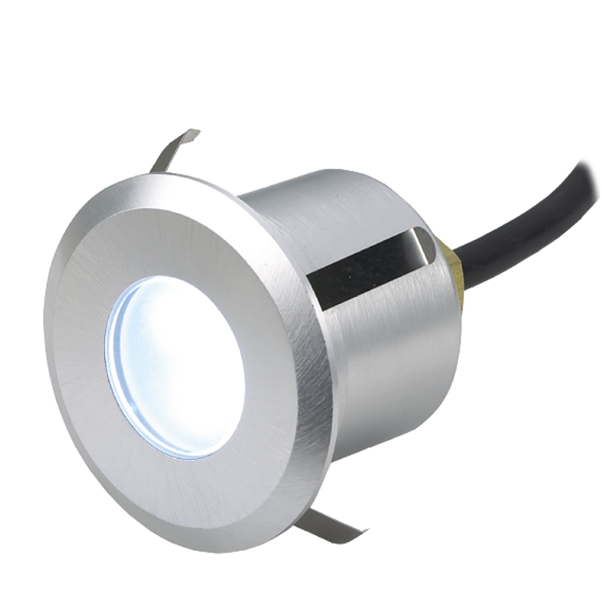 Terra decklight i silver, tillverkad av aluminium med frostat glas. Perfekt för stiger och trädgårdsbelysning med varm LED-ljus.