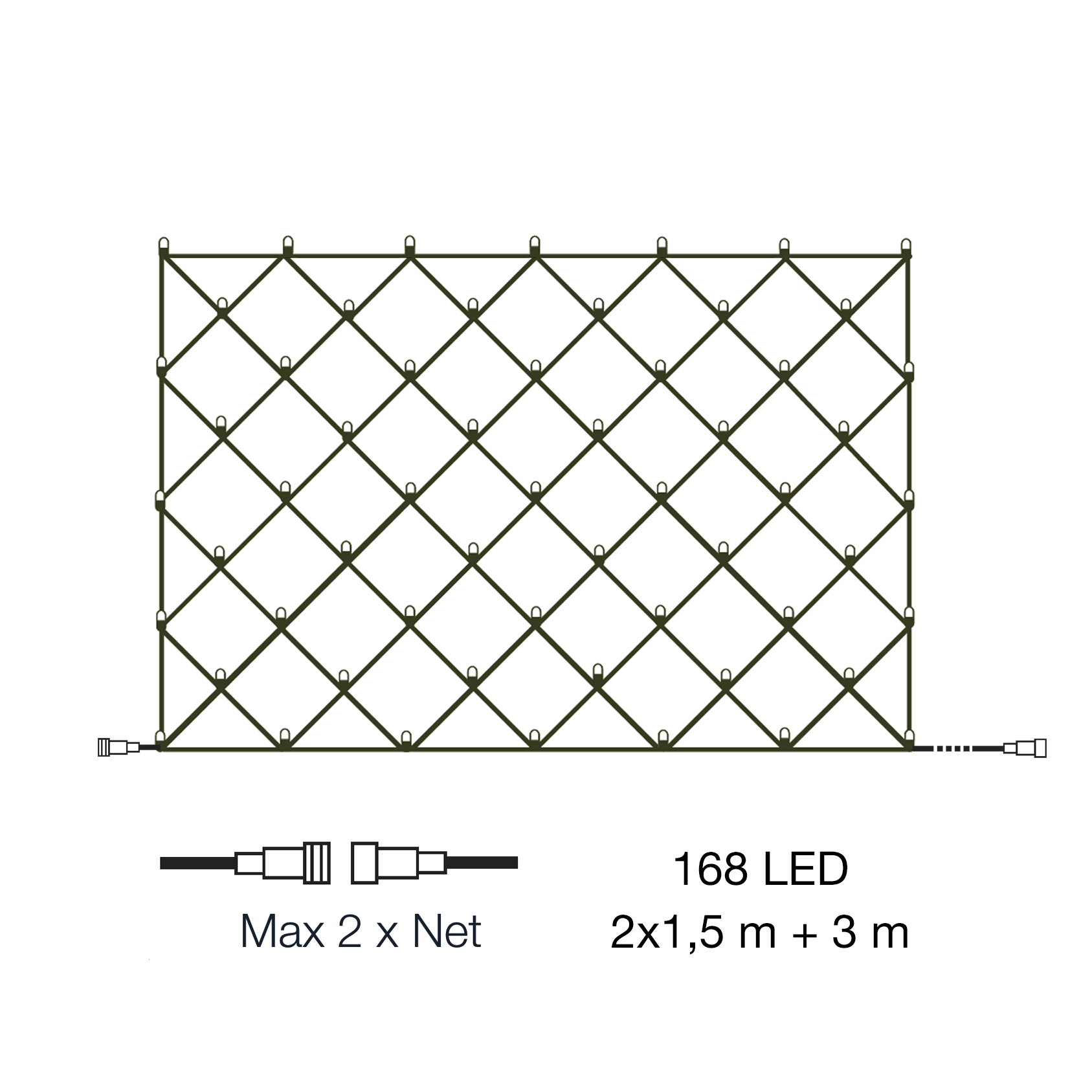 Ljusnät LightsOn Garden, mörkgrön PVC, 2x1,5 m. Ger vacker belysning till trädgården året runt med enkelt installationssystem.