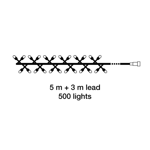 Ljusande ljusslinga med 500 varmvita LED-punkter, perfekt för att skapa stämning i trädgården året runt.