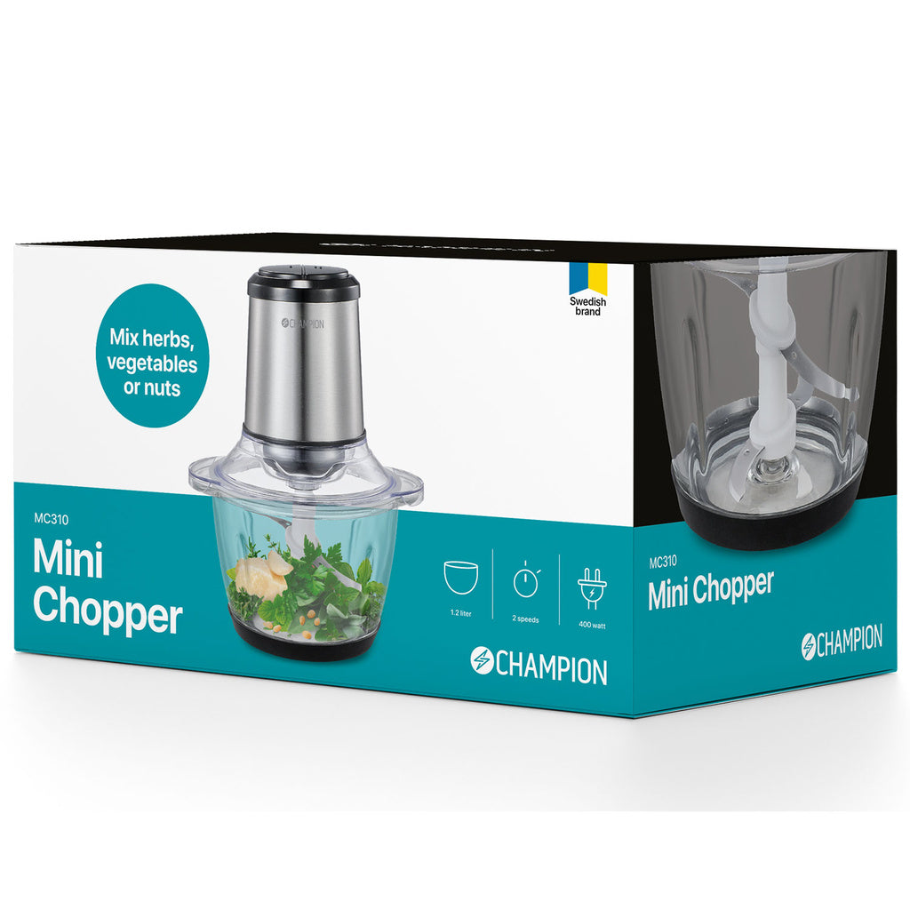 Champion Mini Hackare 1,2L 400W Glas Skål MC310 Rostfritt