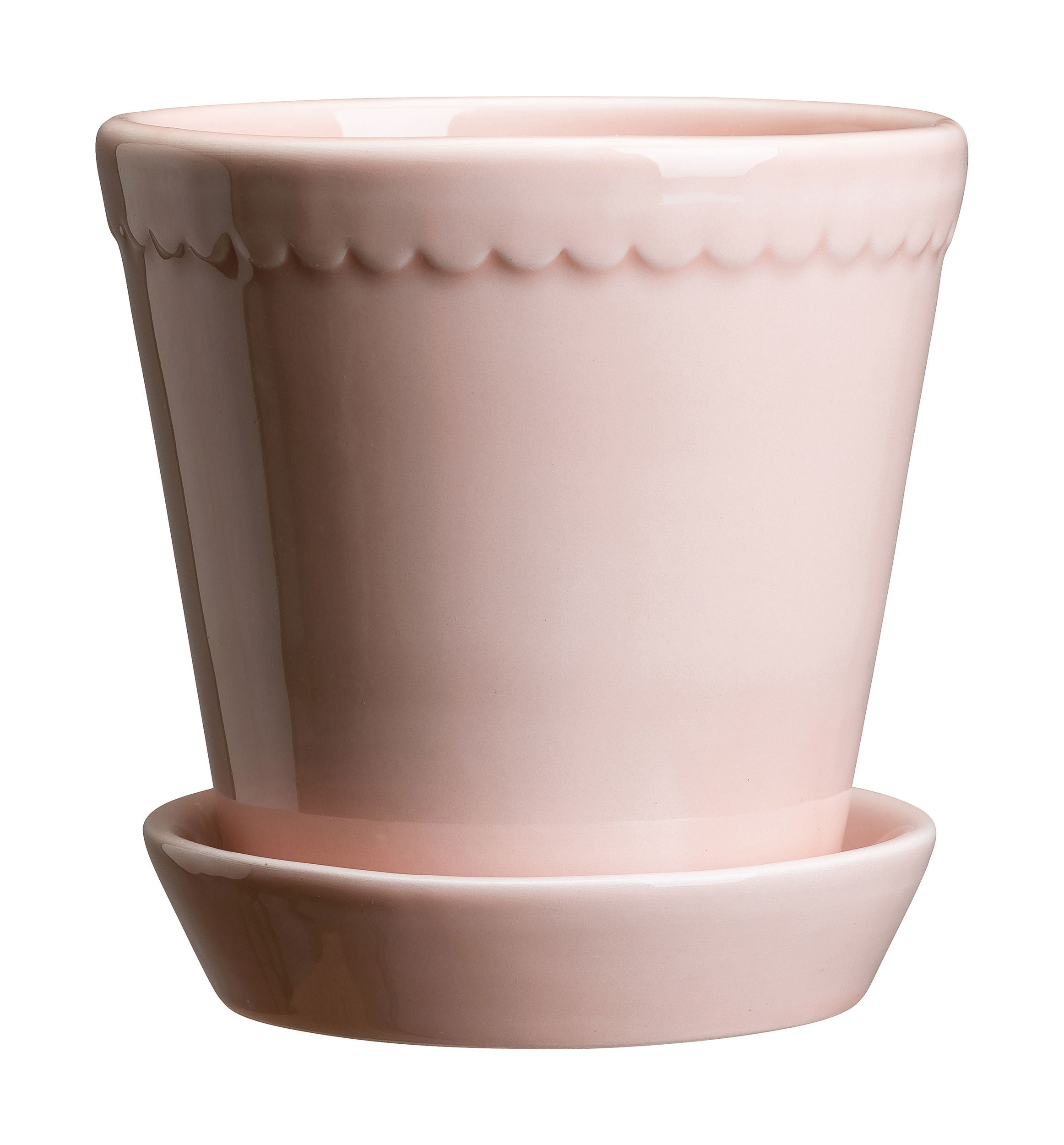 Elegant blomkruka Ø 12 cm i mjuk rosa från Bergs Potter, tillverkad av hållbart lergods. Perfekt för att framhäva växter.